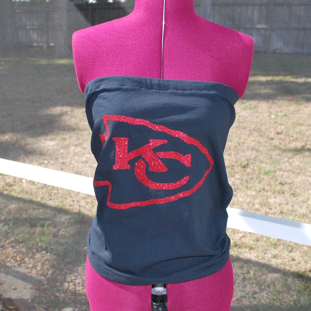 Kansas City Chiefs Red Glitter Logo Strapless Tube Top Shirt size M